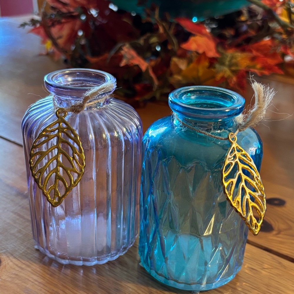 Decorative Glass Vases with Gold Leaf Accents